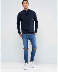 dunkelblauer Pullover mit einem Reißverschluss am Kragen von Asos