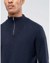 dunkelblauer Pullover mit einem Reißverschluss am Kragen von Asos