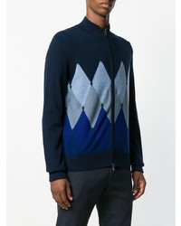 dunkelblauer Pullover mit einem Reißverschluß mit Argyle-Muster von Ballantyne