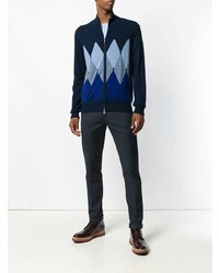 dunkelblauer Pullover mit einem Reißverschluß mit Argyle-Muster von Ballantyne