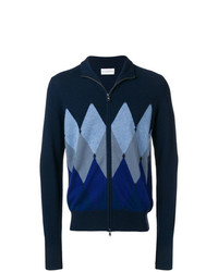 dunkelblauer Pullover mit einem Reißverschluß mit Argyle-Muster von Ballantyne