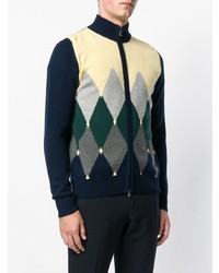 dunkelblauer Pullover mit einem Reißverschluß mit Argyle-Muster von Ballantyne