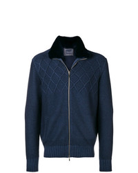 dunkelblauer Pullover mit einem Reißverschluß mit Argyle-Muster von Doriani Cashmere