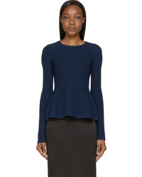 dunkelblauer Pullover mit einem Rundhalsausschnitt aus Netzstoff von Calvin Klein Collection