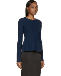 dunkelblauer Pullover mit einem Rundhalsausschnitt aus Netzstoff von Calvin Klein Collection