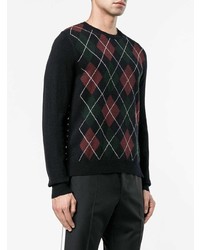 dunkelblauer Pullover mit einem Rundhalsausschnitt mit Argyle-Muster von Valentino