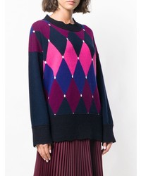 dunkelblauer Pullover mit einem Rundhalsausschnitt mit Argyle-Muster von Ballantyne