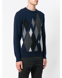 dunkelblauer Pullover mit einem Rundhalsausschnitt mit Argyle-Muster von Ballantyne