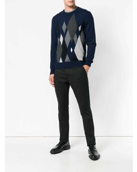 dunkelblauer Pullover mit einem Rundhalsausschnitt mit Argyle-Muster von Ballantyne