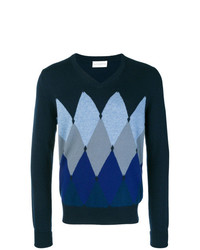 dunkelblauer Pullover mit einem Rundhalsausschnitt mit Argyle-Muster von Ballantyne