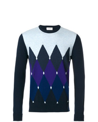 dunkelblauer Pullover mit einem Rundhalsausschnitt mit Argyle-Muster von Ballantyne