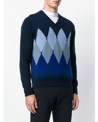 dunkelblauer Pullover mit einem Rundhalsausschnitt mit Argyle-Muster von Ballantyne