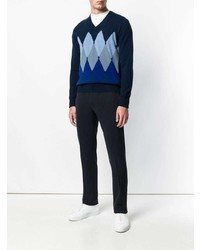 dunkelblauer Pullover mit einem Rundhalsausschnitt mit Argyle-Muster von Ballantyne