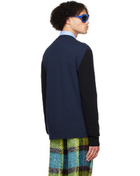 dunkelblauer Pullover mit einem Rundhalsausschnitt mit Argyle-Muster von Marni