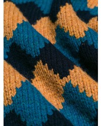 dunkelblauer Pullover mit einem Rundhalsausschnitt mit Argyle-Muster von Prada