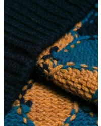 dunkelblauer Pullover mit einem Rundhalsausschnitt mit Argyle-Muster von Prada