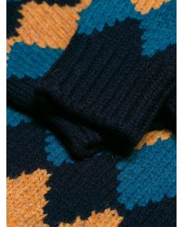 dunkelblauer Pullover mit einem Rundhalsausschnitt mit Argyle-Muster von Prada