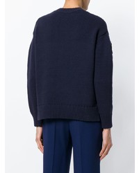 dunkelblauer Pullover mit einem Rundhalsausschnitt mit Blumenmuster von Victoria Victoria Beckham