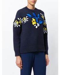 dunkelblauer Pullover mit einem Rundhalsausschnitt mit Blumenmuster von Victoria Victoria Beckham