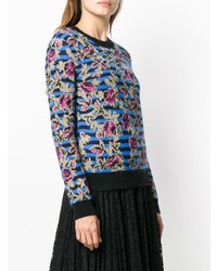 dunkelblauer Pullover mit einem Rundhalsausschnitt mit Blumenmuster von RED Valentino