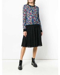 dunkelblauer Pullover mit einem Rundhalsausschnitt mit Blumenmuster von RED Valentino