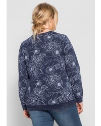 dunkelblauer Pullover mit einem Rundhalsausschnitt mit Blumenmuster von SHEEGO CASUAL