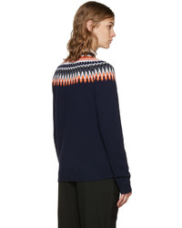 dunkelblauer Pullover mit einem Rundhalsausschnitt mit Norwegermuster von YMC