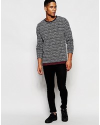 dunkelblauer Pullover mit einem Rundhalsausschnitt mit Norwegermuster von Solid