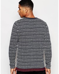 dunkelblauer Pullover mit einem Rundhalsausschnitt mit Norwegermuster von Solid