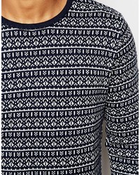 dunkelblauer Pullover mit einem Rundhalsausschnitt mit Norwegermuster von Solid