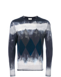 dunkelblauer Pullover mit einem Rundhalsausschnitt mit geometrischem Muster von Ballantyne