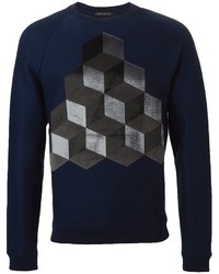 dunkelblauer Pullover mit einem Rundhalsausschnitt mit geometrischem Muster von Christopher Kane
