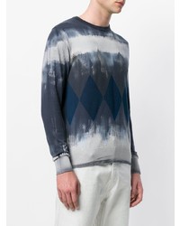 dunkelblauer Pullover mit einem Rundhalsausschnitt mit geometrischem Muster von Ballantyne