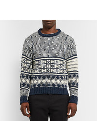 dunkelblauer Pullover mit einem Rundhalsausschnitt mit geometrischem Muster von Thom Browne