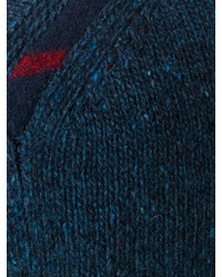 dunkelblauer Pullover mit einem Rundhalsausschnitt mit Karomuster von Burberry