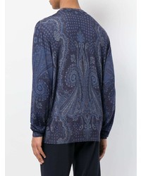 dunkelblauer Pullover mit einem Rundhalsausschnitt mit Paisley-Muster von Etro