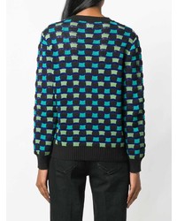 dunkelblauer Pullover mit einem Rundhalsausschnitt mit Schottenmuster von M Missoni