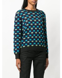 dunkelblauer Pullover mit einem Rundhalsausschnitt mit Schottenmuster von M Missoni