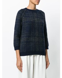 dunkelblauer Pullover mit einem Rundhalsausschnitt mit Schottenmuster von Woolrich