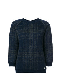 dunkelblauer Pullover mit einem Rundhalsausschnitt mit Schottenmuster von Woolrich