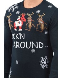 dunkelblauer Pullover mit einem Rundhalsausschnitt mit Weihnachten Muster von BLEND