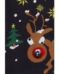 dunkelblauer Pullover mit einem Rundhalsausschnitt mit Weihnachten Muster von BLEND