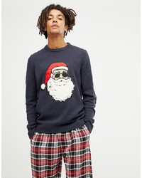 dunkelblauer Pullover mit einem Rundhalsausschnitt mit Weihnachten Muster von ONLY & SONS