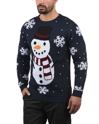 dunkelblauer Pullover mit einem Rundhalsausschnitt mit Weihnachten Muster von Shine Original