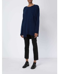 dunkelblauer Pullover mit einem Rundhalsausschnitt von Yohji Yamamoto