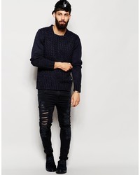 dunkelblauer Pullover mit einem Rundhalsausschnitt von ONLY & SONS