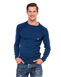 dunkelblauer Pullover mit einem Rundhalsausschnitt von Cipo & Baxx