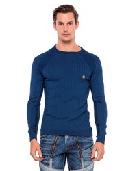 dunkelblauer Pullover mit einem Rundhalsausschnitt von Cipo & Baxx