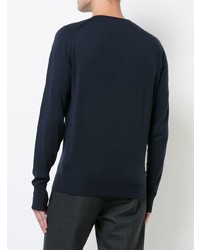 dunkelblauer Pullover mit einem Rundhalsausschnitt von John Smedley