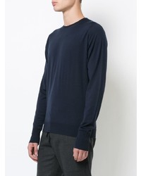 dunkelblauer Pullover mit einem Rundhalsausschnitt von John Smedley